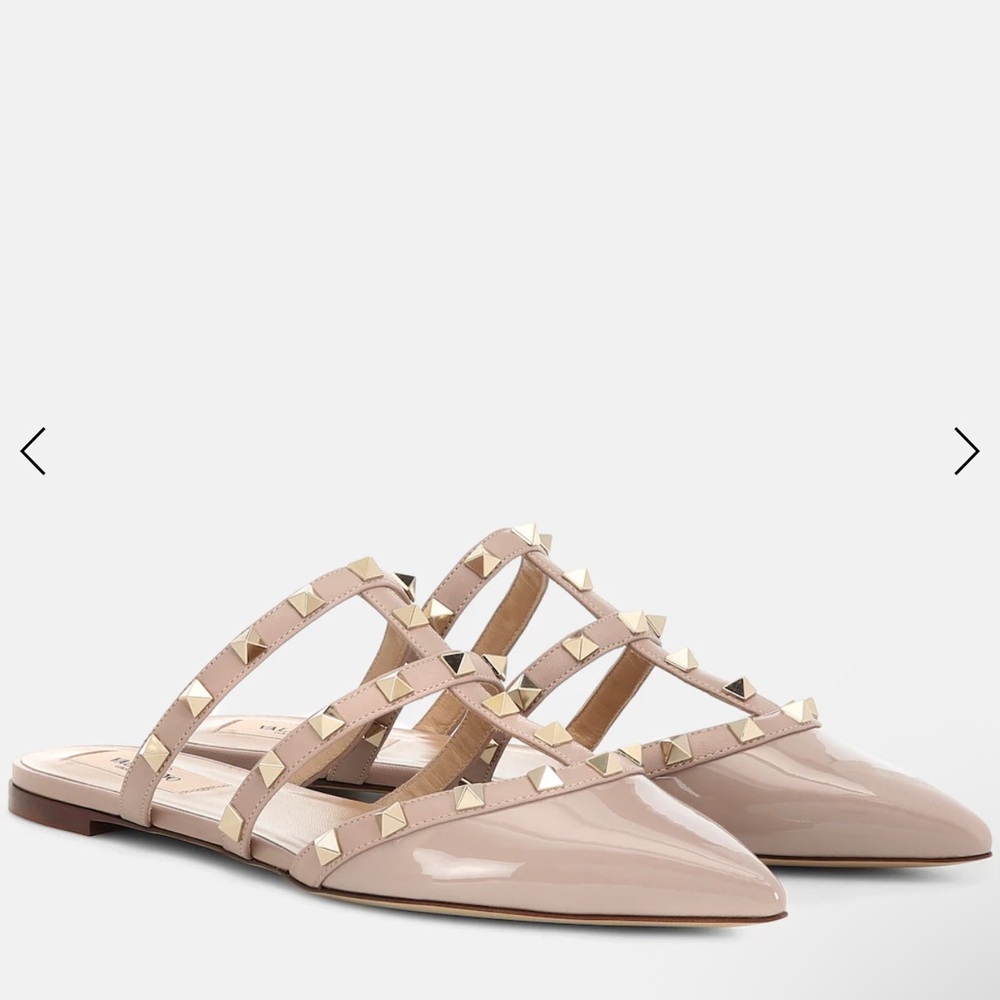 Valentino Garavani Taupe Leather Rockstud Slide Mules